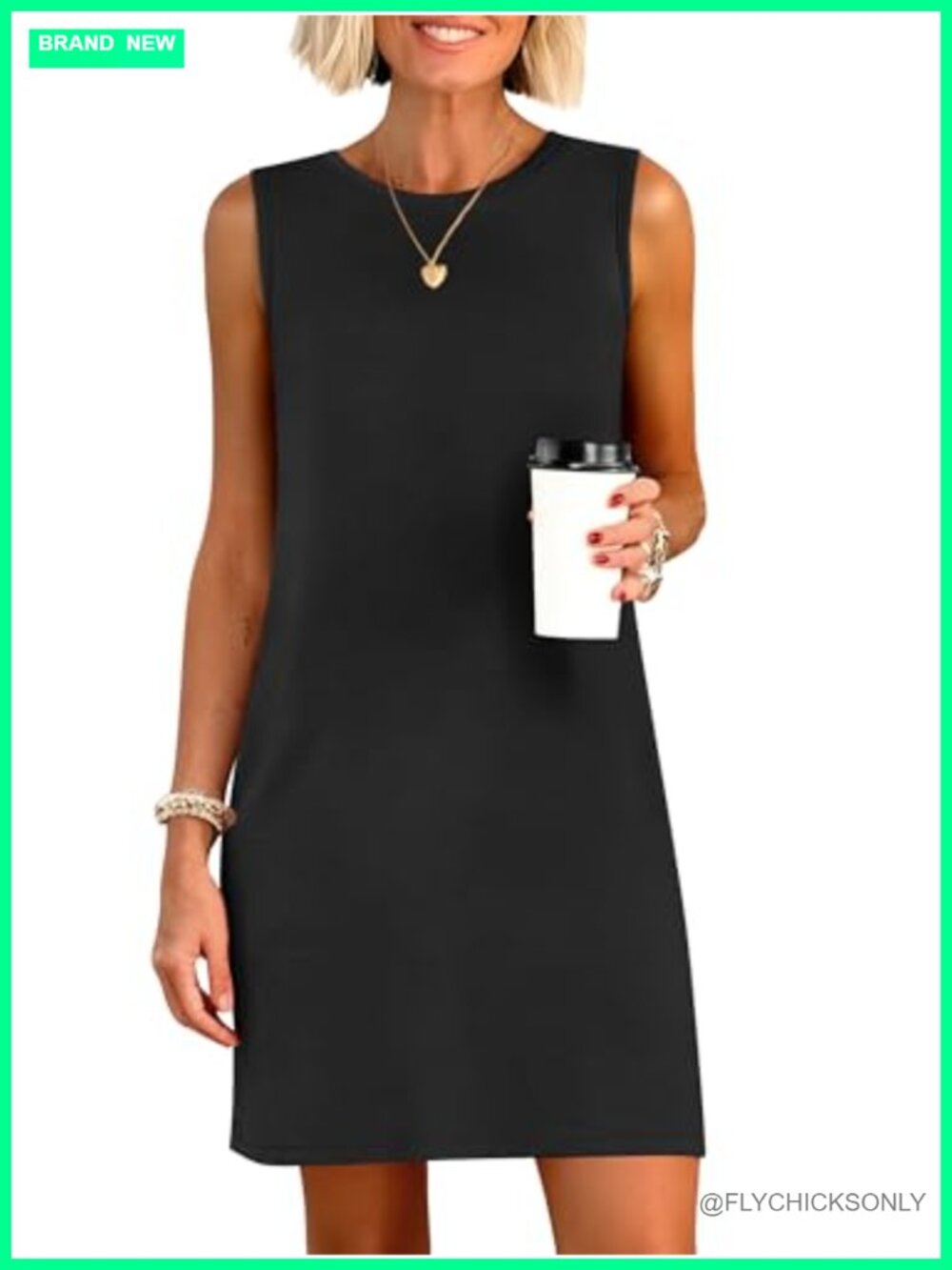 Wrinkle Free Sleeveless Mini Dress Summer Casual A-Line Crewneck